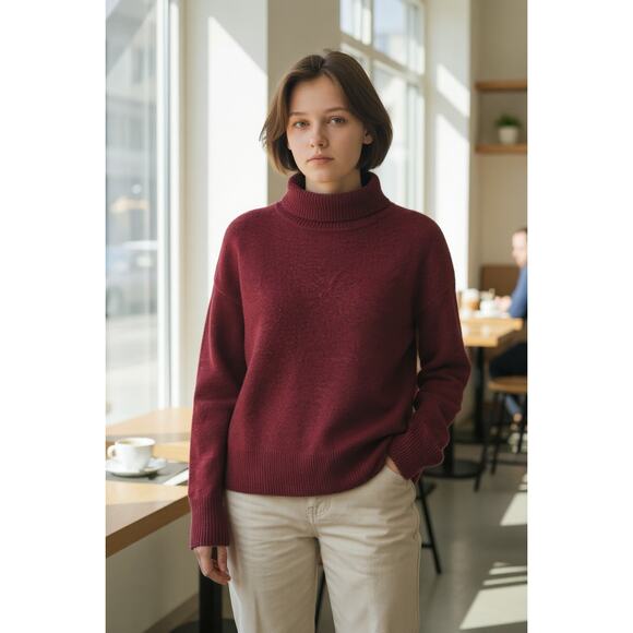 Vince Dahlia Sweater Womens Large Deep Purple Pure Cashmere Funnel Neck $385 - Picture 1 of 10
